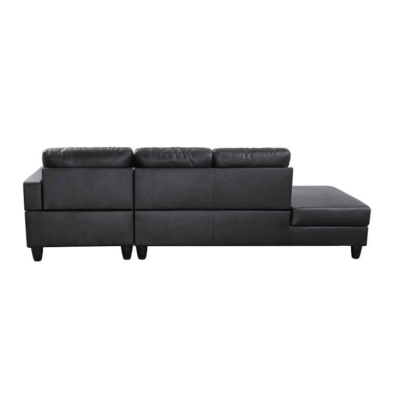 Pemberly Row L Shaped Black Faux Leather 2-Piece Couch Living Room Sofa Set