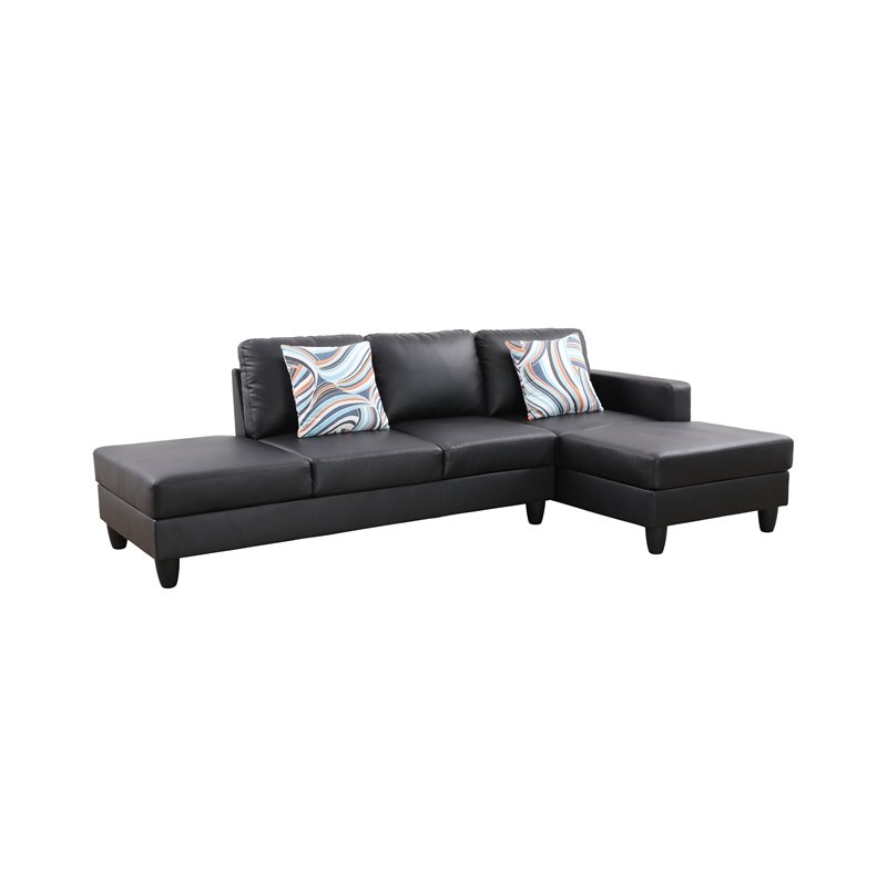 Pemberly Row L Shaped Black Faux Leather 2-Piece Couch Living Room Sofa Set