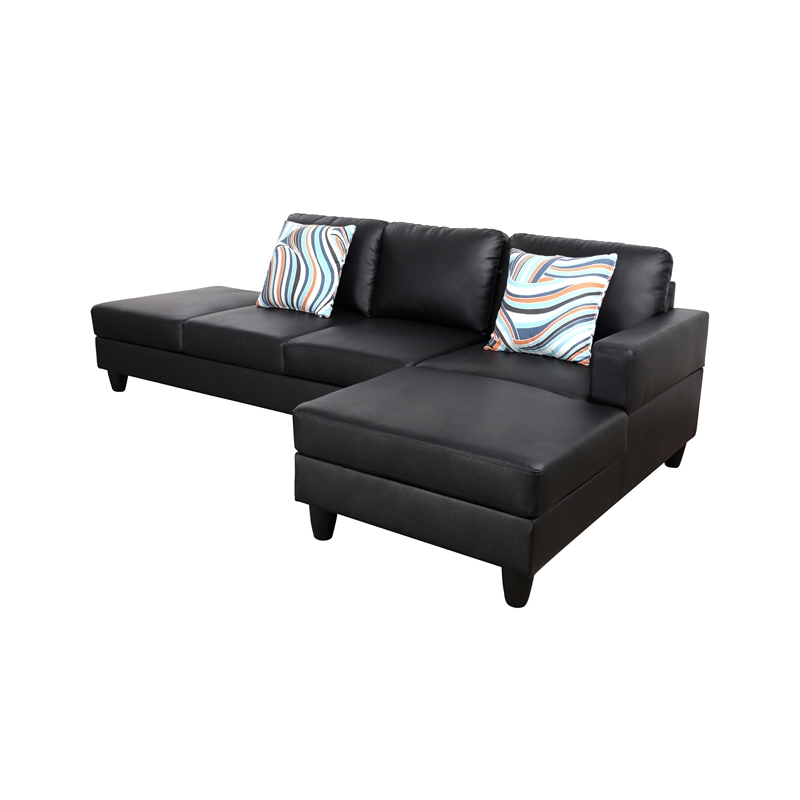Pemberly Row L Shaped Black Faux Leather 2-Piece Couch Living Room Sofa Set