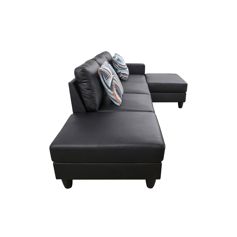 Pemberly Row L Shaped Black Faux Leather 2-Piece Couch Living Room Sofa Set