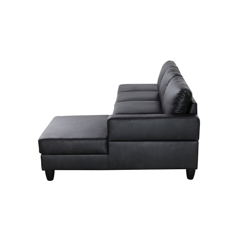Pemberly Row L Shaped Black Faux Leather 2-Piece Couch Living Room Sofa Set