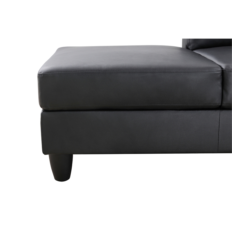 Pemberly Row L Shaped Black Faux Leather 2-Piece Couch Living Room Sofa Set