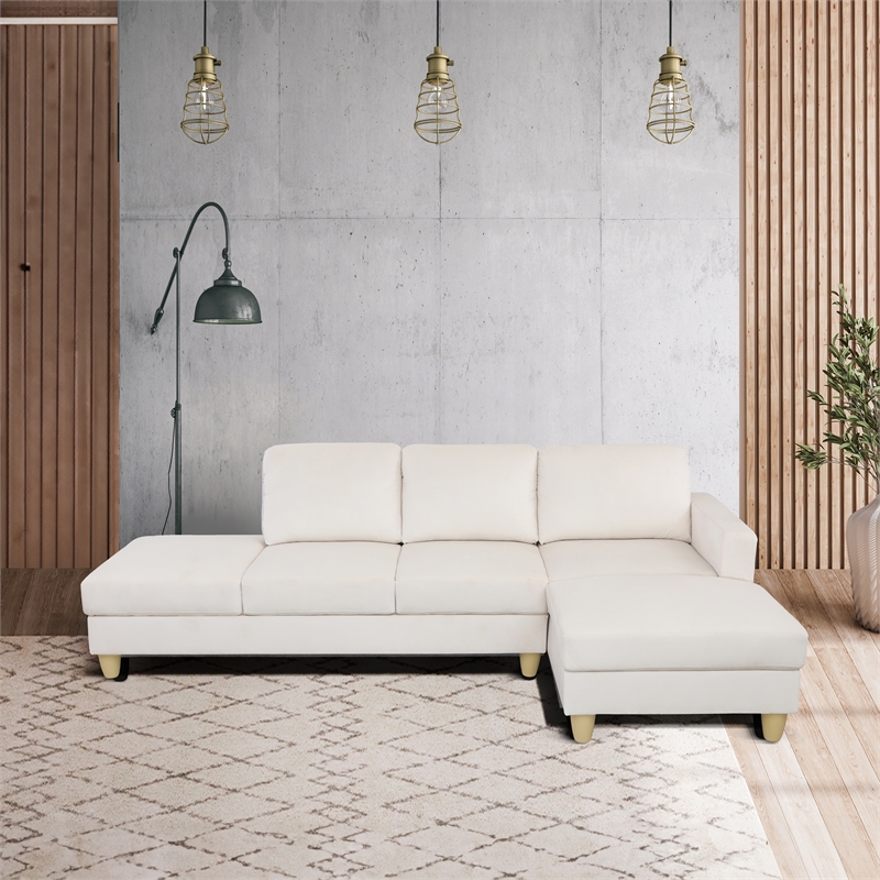 Pemberly Row L Shaped White Microfiber 2-Piece Couch Living Room Sofa Set