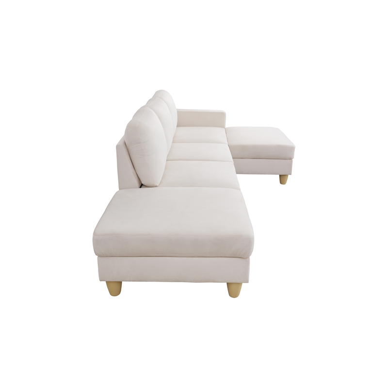 Pemberly Row L Shaped White Microfiber 2-Piece Couch Living Room Sofa Set
