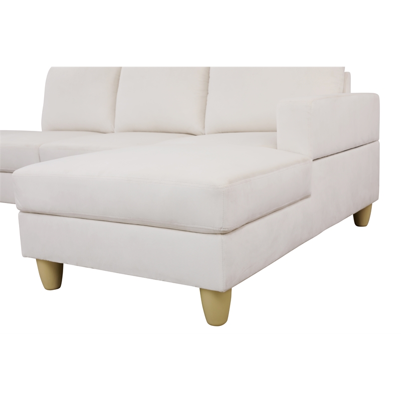 Pemberly Row L Shaped White Microfiber 2-Piece Couch Living Room Sofa Set