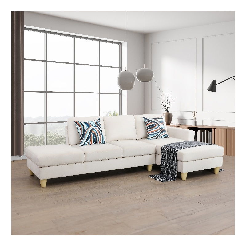 Pemberly Row L Shaped White Microfiber 2-Piece Couch Living Room Sofa Set