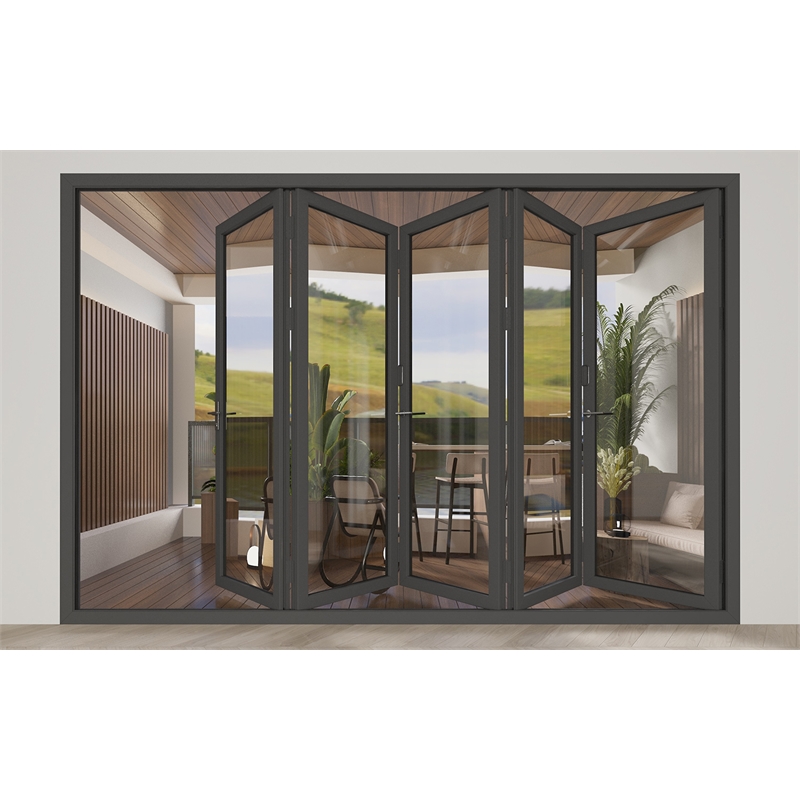 Pemberly Row 5 Panels Alumium Folding Door - Black Folded Out From Right To Left