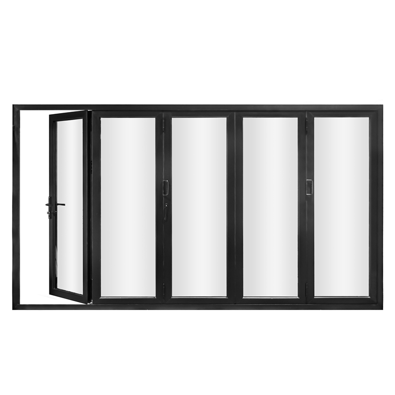 Pemberly Row 5 Panels Alumium Folding Door - Black Folded Out From Right To Left