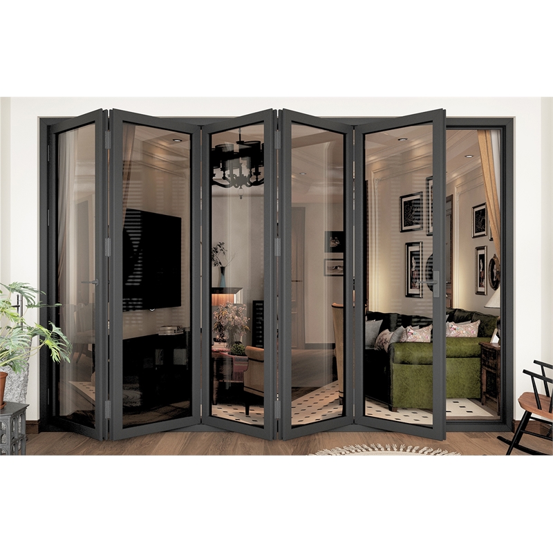 Pemberly Row 5 Panels Alumium Folding Door - Black Folded Out From Right To Left