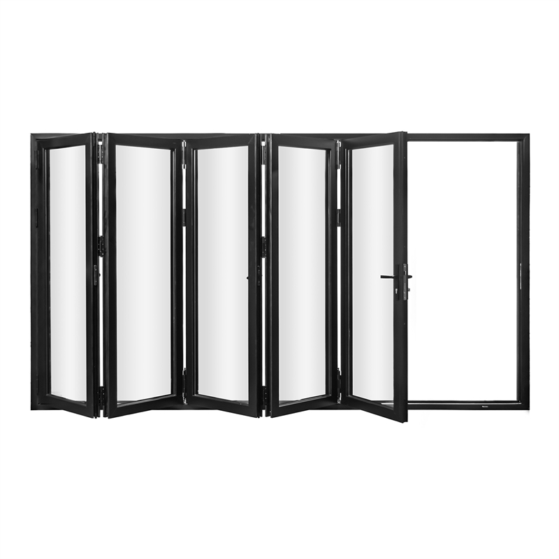 Pemberly Row 5 Panels Alumium Folding Door - Black Folded Out From Right To Left