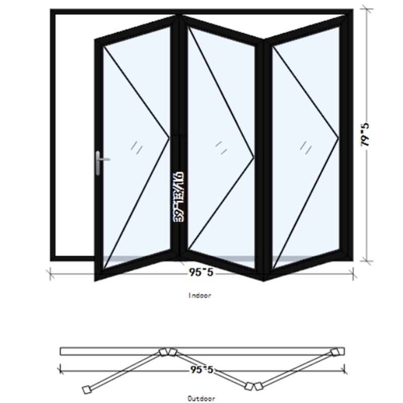 Pemberly Row 3 Panels Folding Doors - Black Folded Out From Left To Right