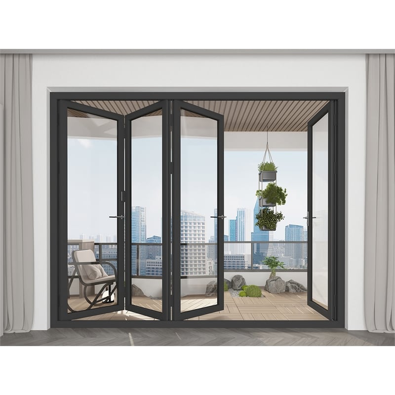 Pemberly Row 4 Panels Folding Door - Black Folded Out From Left To Right