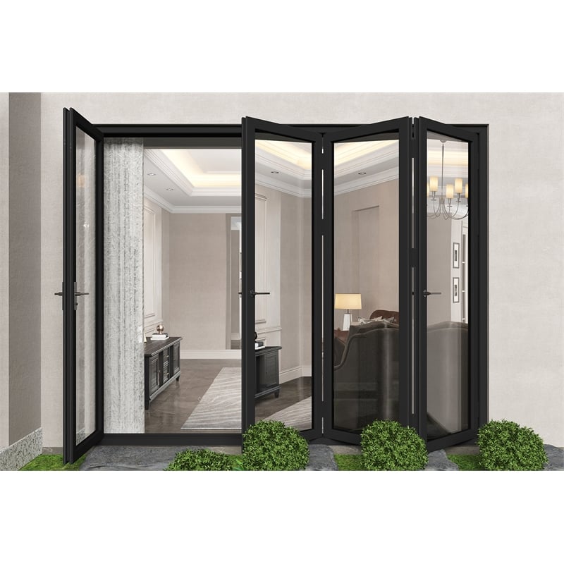 Pemberly Row 4 Panels Folding Door - Black Folded Out From Left To Right