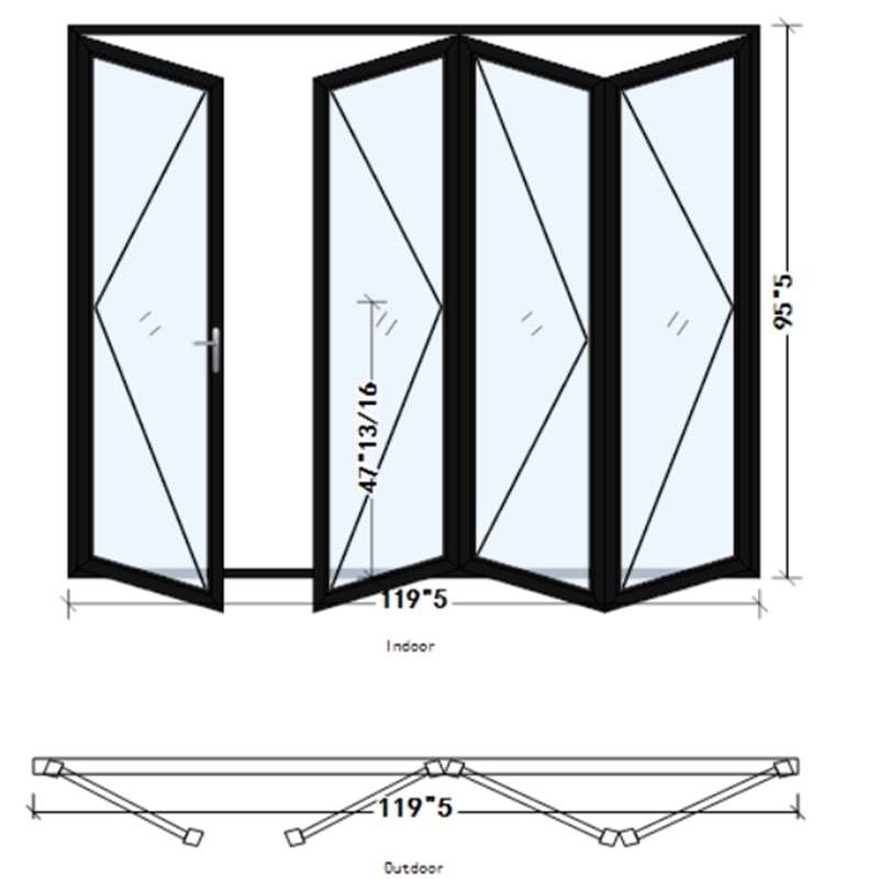 Pemberly Row 4 Panels Folding Door - Black Folded Out From Left To Right