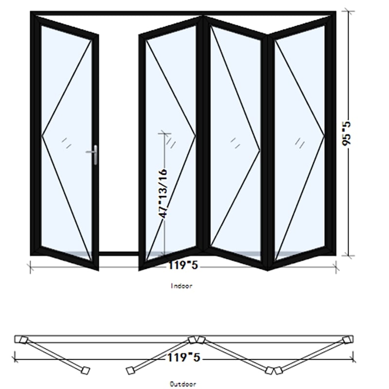 Pemberly Row 4 Panels Folding Door - Black Folded Out From Left To Right