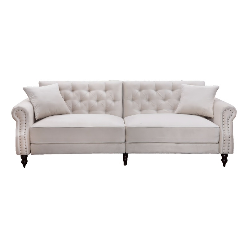 Pemberly Row 87.8'' Convertible Cream Velvet Sofa Bed Sleeper