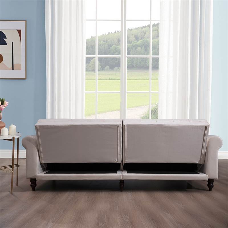 Pemberly Row 87.8'' Convertible Cream Velvet Sofa Bed Sleeper