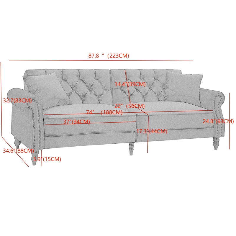 Pemberly Row 87.8'' Convertible Cream Velvet Sofa Bed Sleeper