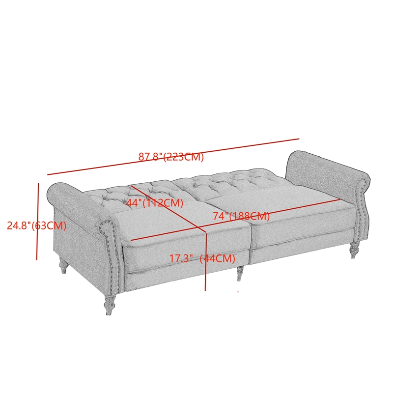 Pemberly Row 87.8'' Convertible Cream Velvet Sofa Bed Sleeper