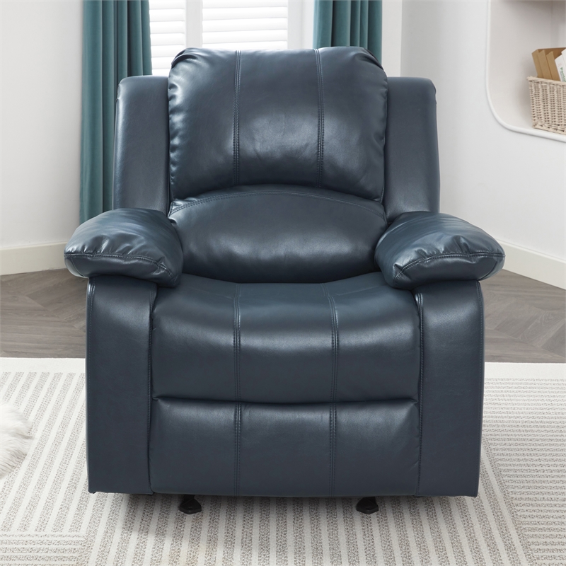 Pemberly Row Faux Leather Glider Rocker Recliner in Midnight Blue