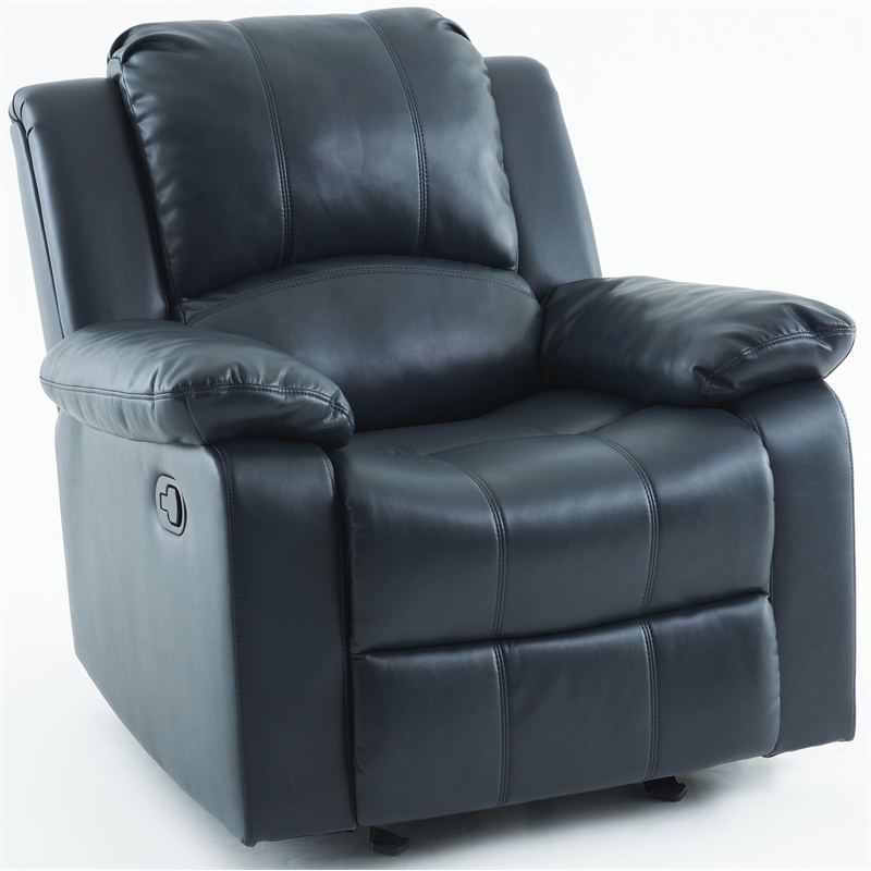 Pemberly Row Faux Leather Glider Rocker Recliner in Midnight Blue