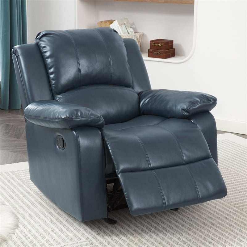 Pemberly Row Faux Leather Glider Rocker Recliner in Midnight Blue