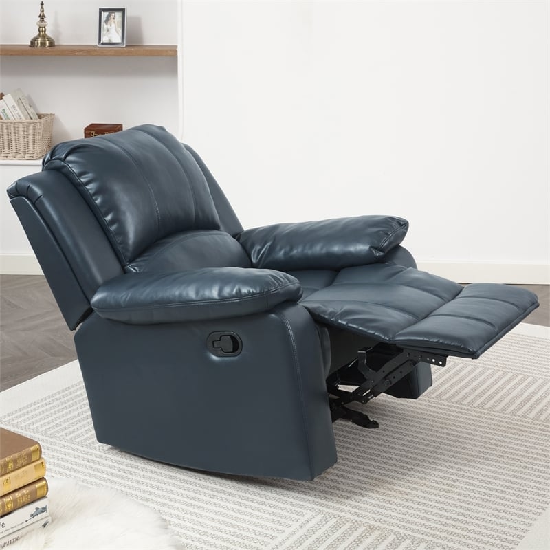 Pemberly Row Faux Leather Glider Rocker Recliner in Midnight Blue