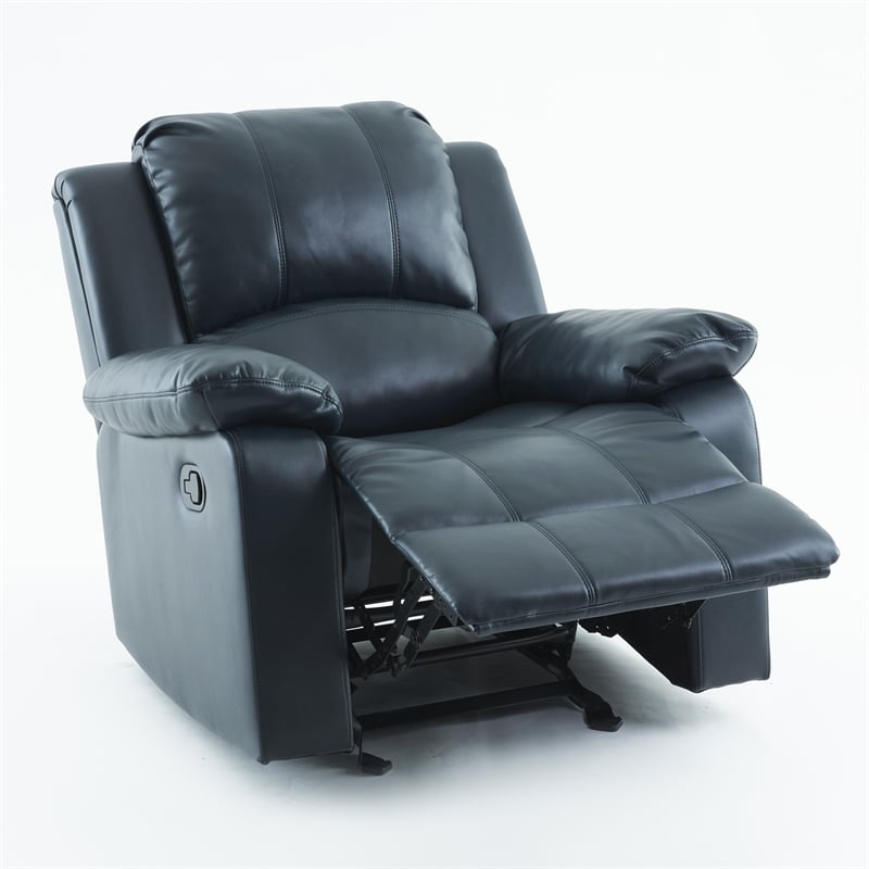 Pemberly Row Faux Leather Glider Rocker Recliner in Midnight Blue