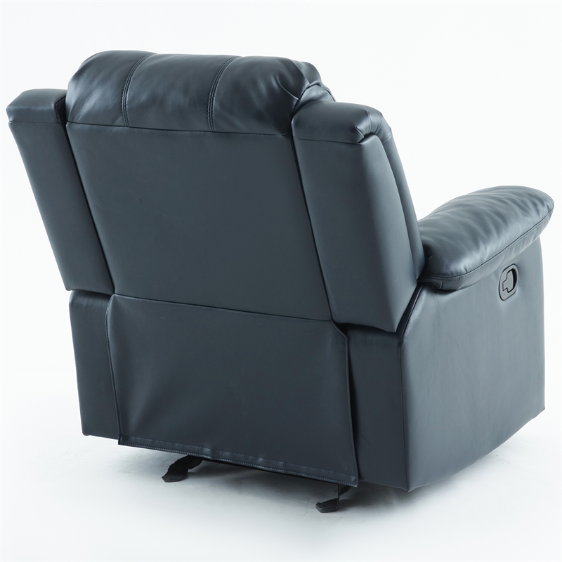 Pemberly Row Faux Leather Glider Rocker Recliner in Midnight Blue