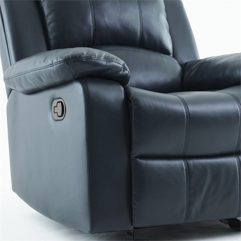 Pemberly Row Faux Leather Glider Rocker Recliner in Midnight Blue