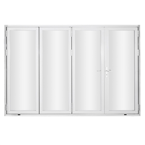 Pemberly Row 120&quot x 80&quot Glass & Aluminum Folding Door w/ 4 Panels - White
