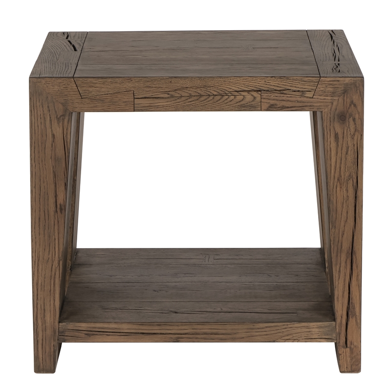 Pemberly Row Antique Brown Cracked Oak Wood End Table - Rustic Charm