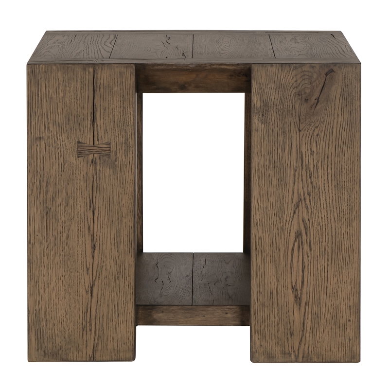 Pemberly Row Antique Brown Cracked Oak Wood End Table - Rustic Charm