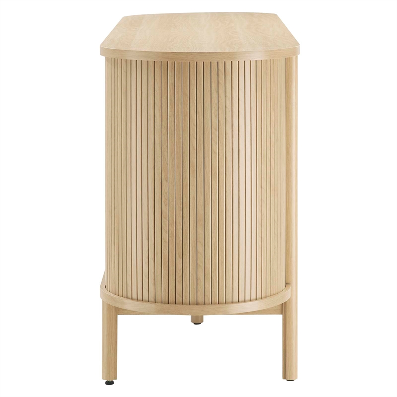Pemberly Row Modern Wood Sideboard with Open Shelving in Oak