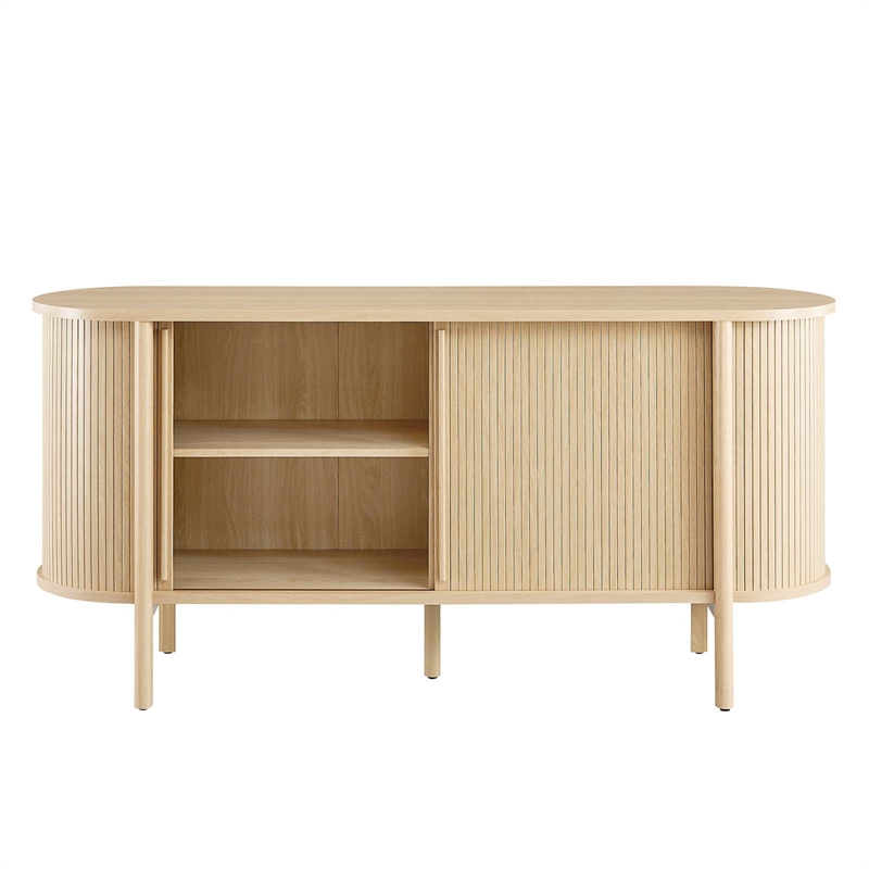 Pemberly Row Modern Wood Sideboard with Open Shelving in Oak