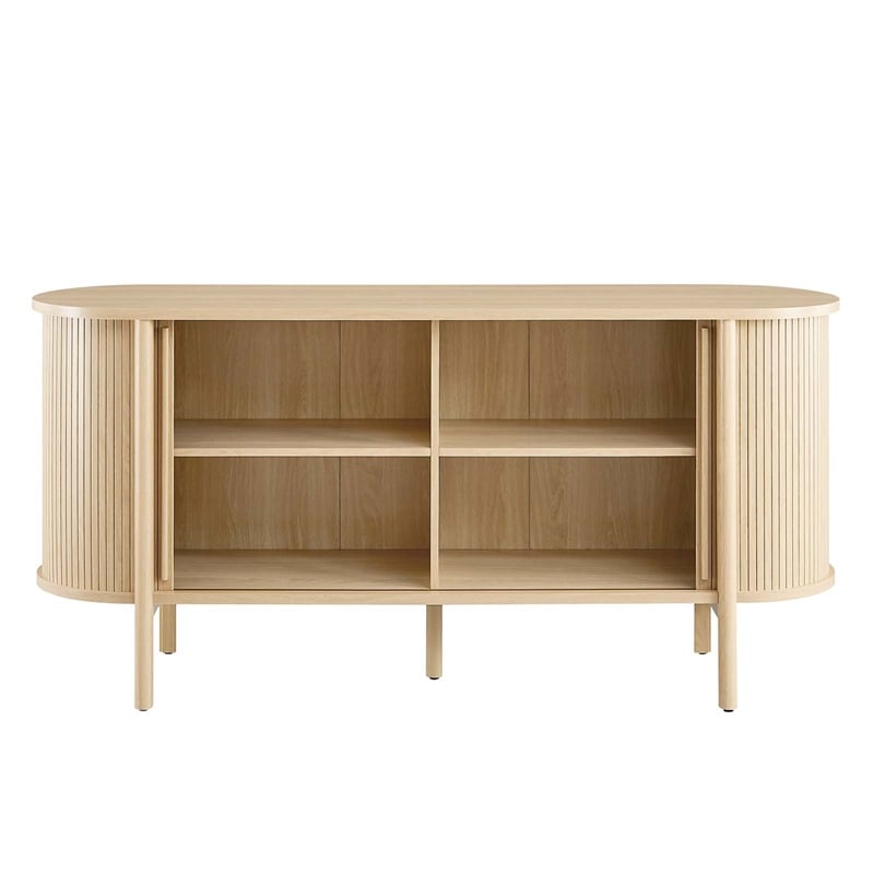 Pemberly Row Modern Wood Sideboard with Open Shelving in Oak