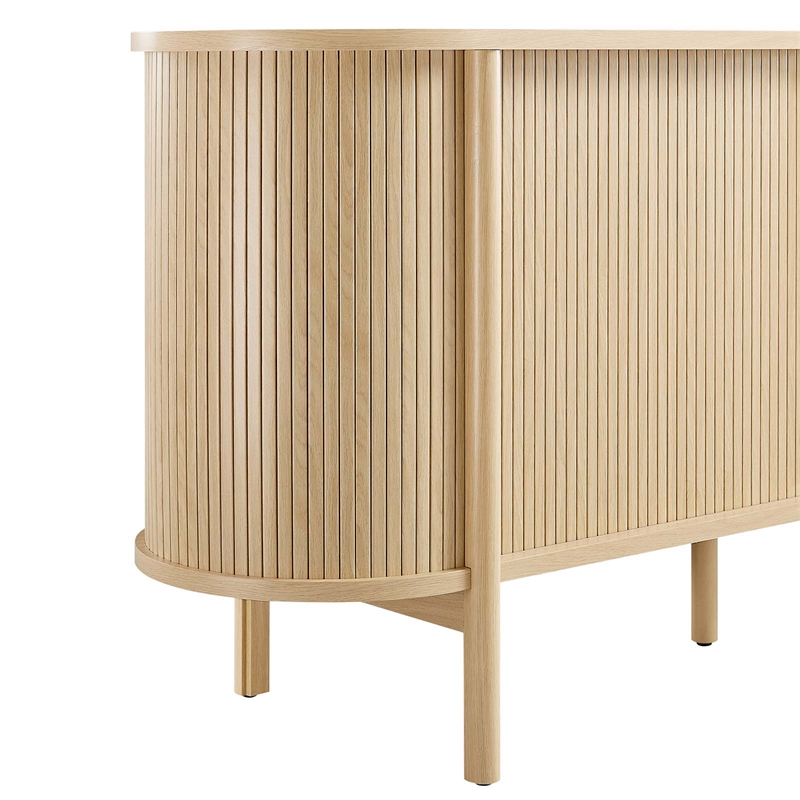 Pemberly Row Modern Wood Sideboard with Open Shelving in Oak