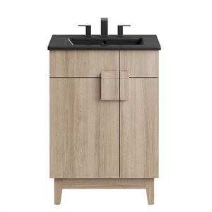 Pemberly Row 24&quot Wood Bathroom Vanity with Tapered Legs in Black/Oak