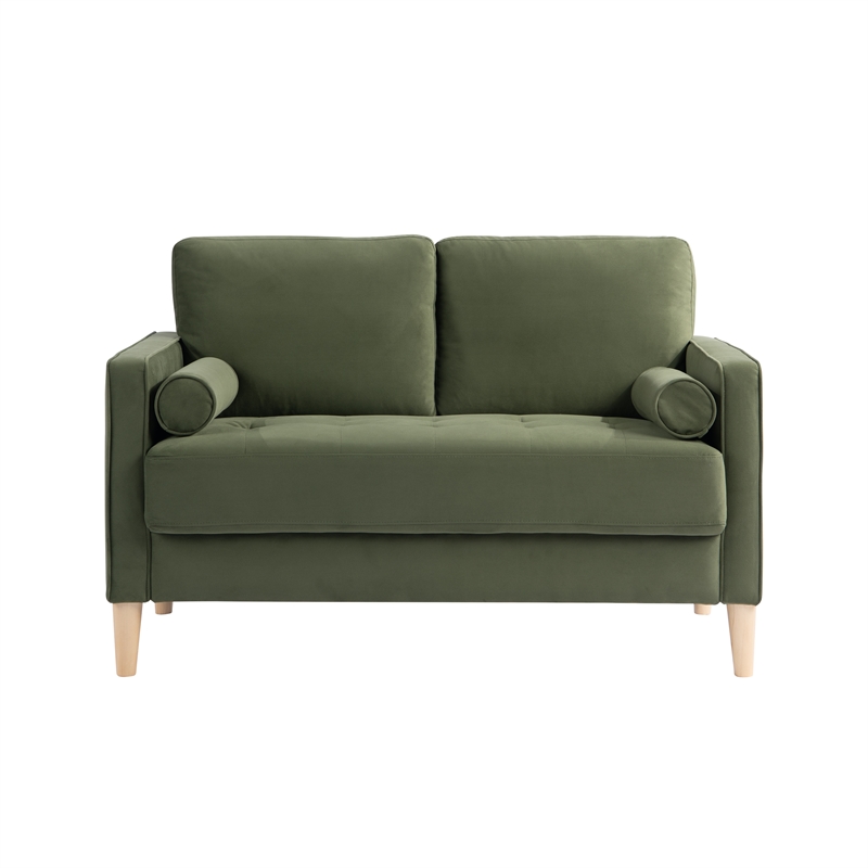Pemberly Row Contemporary Loveseat in Olive Fabric Upholstery