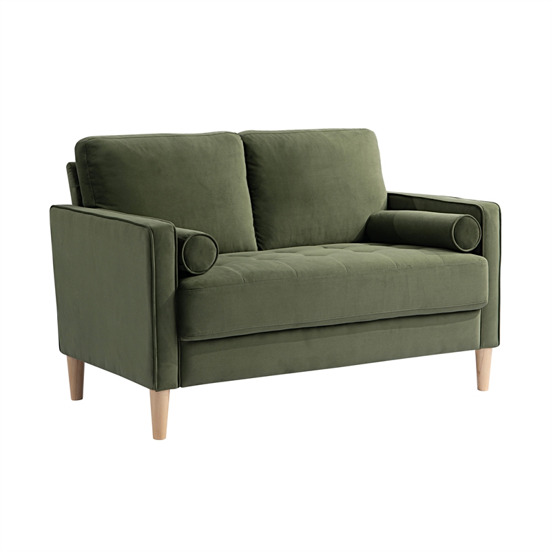Pemberly Row Contemporary Loveseat in Olive Fabric Upholstery