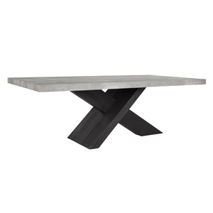 Pemberly Row 84&quot Dining Table Gray Concrete Laminate Top Gray Black Wood