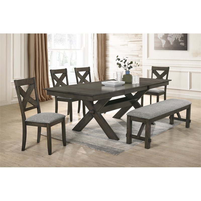 Pemberly Row 6-Piece Solid Wood Rectangular Dining Set in Rustic Brown