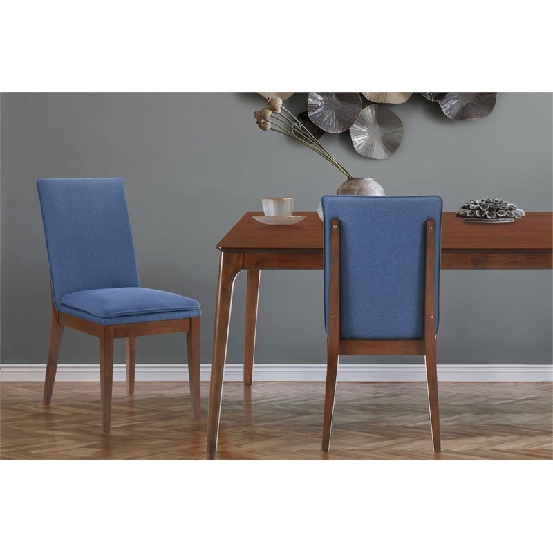 Pemberly Row Modern Solid Wood Dining Chair in Blue (Set of 2)