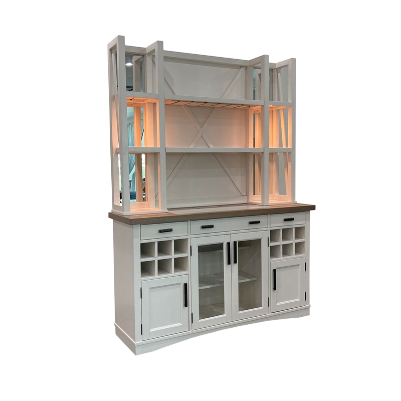 Pemberly Row Modern Wood Buffet with Open Display Hutch in White