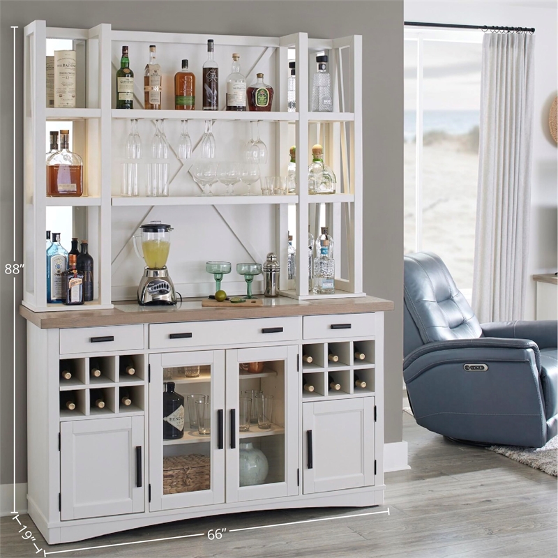 Pemberly Row Modern Wood Buffet with Open Display Hutch in White