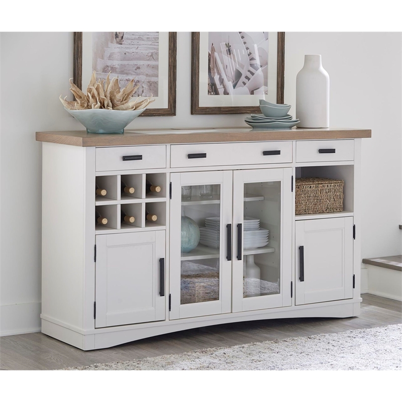 Pemberly Row Modern Wood Buffet with Open Display Hutch in White