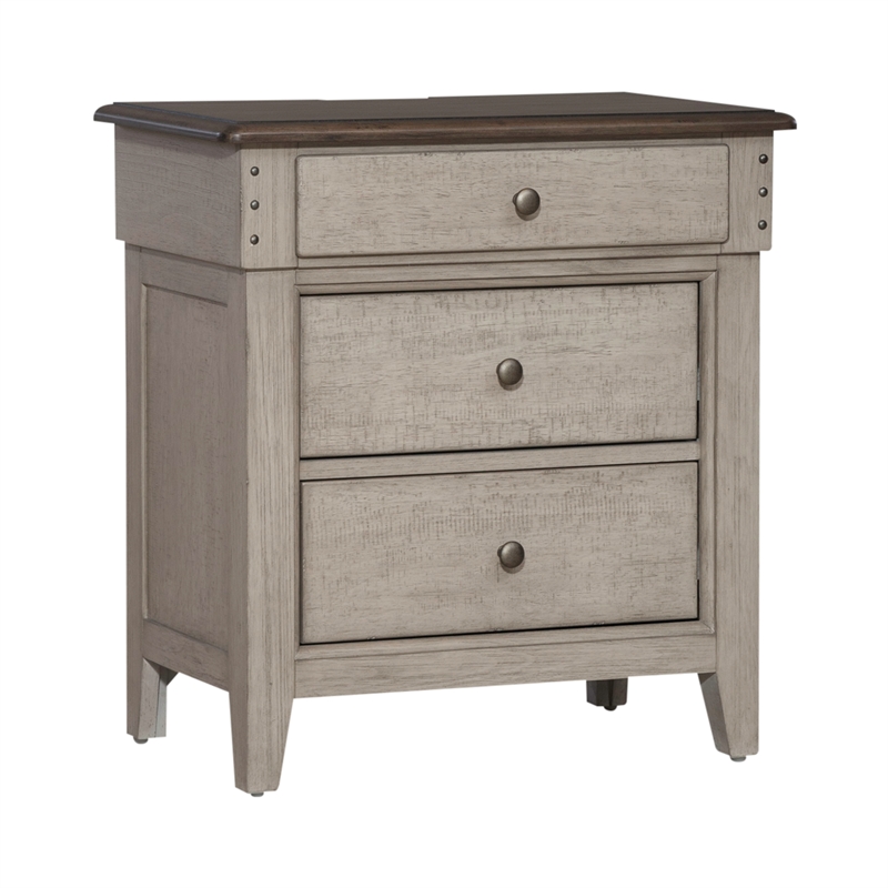 Pemberly Row Modern 3 Drawer Night Stand w/ Charging Station