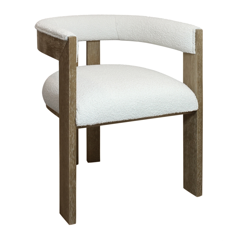 Pemberly Row Wood Dining Arm Chair w/ Ivory Boucle Fabric and Down-Filled Seat