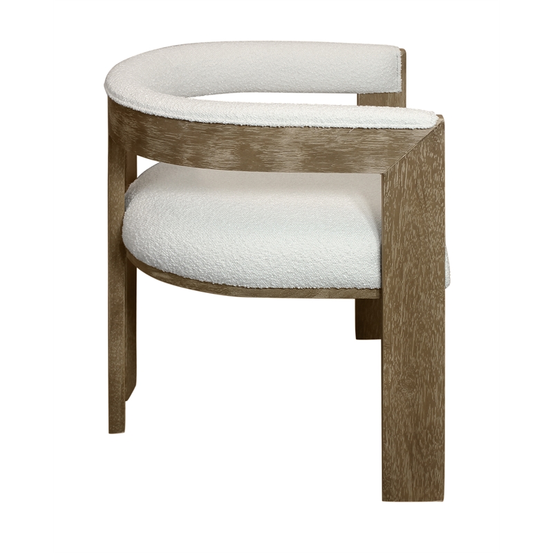 Pemberly Row Wood Dining Arm Chair w/ Ivory Boucle Fabric and Down-Filled Seat