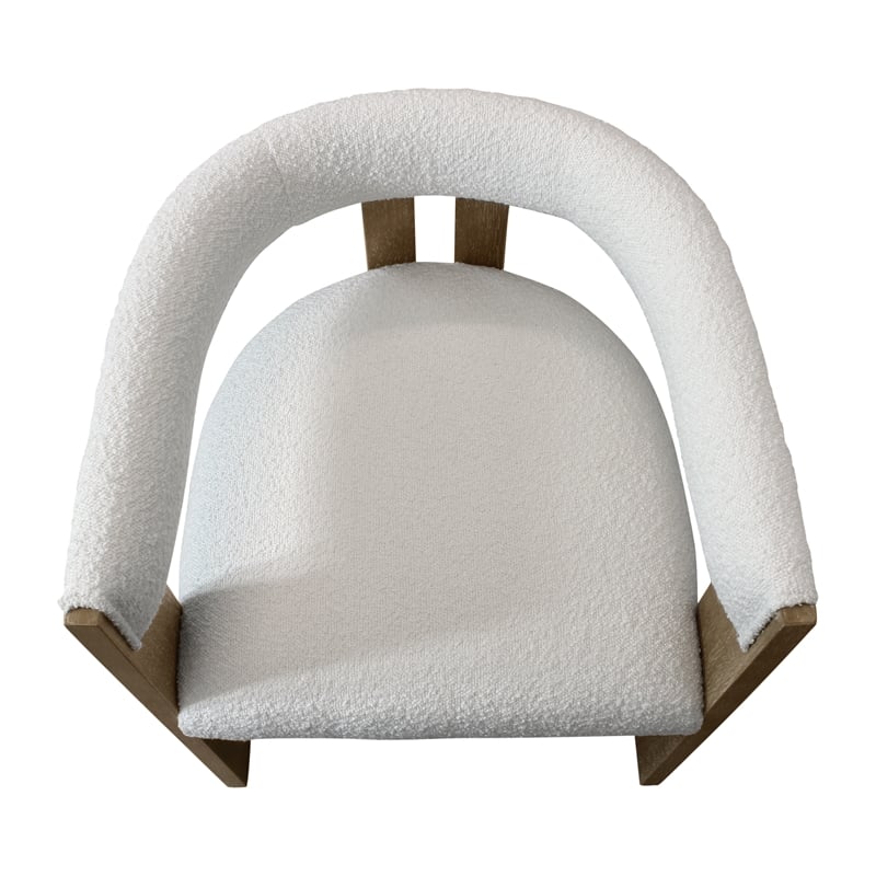 Pemberly Row Wood Dining Arm Chair w/ Ivory Boucle Fabric and Down-Filled Seat